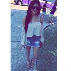 Distressed denim skirt